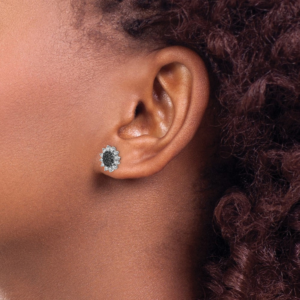 Sterling Silver Black and White Diamond Earrings