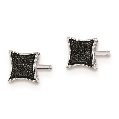 Sterling Silver Rhod Plated Black Diamond Earrings