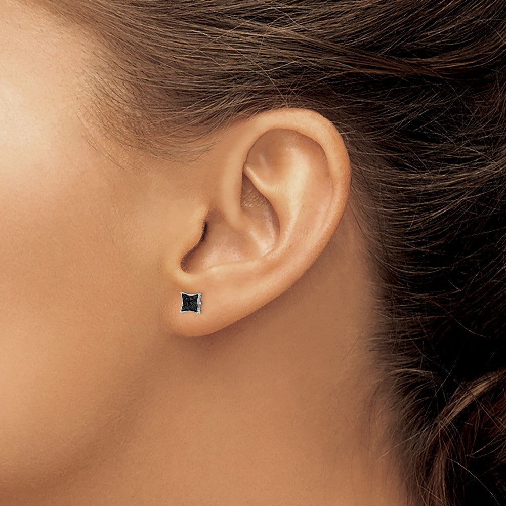 Sterling Silver Rhod Plated Black Diamond Earrings