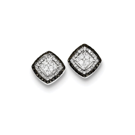 Sterling Silver Antique White u0026 Black Diamond Post Earrings