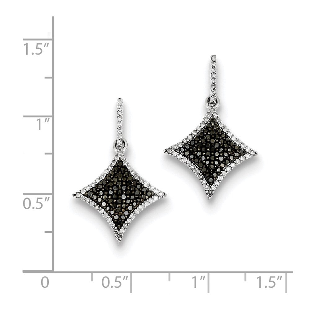 Sterling Silver Black and White Diamond Dangle Post Earrings
