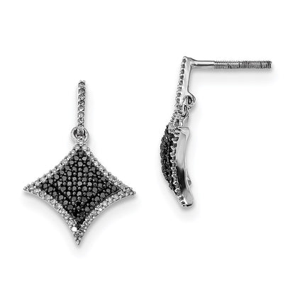 Sterling Silver Black and White Diamond Dangle Post Earrings