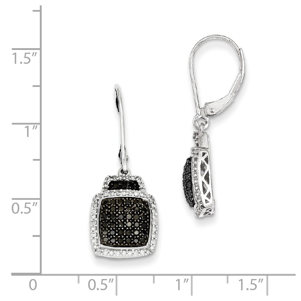 Sterling Silver Black u0026 White Diamond Square Leverback Earrings