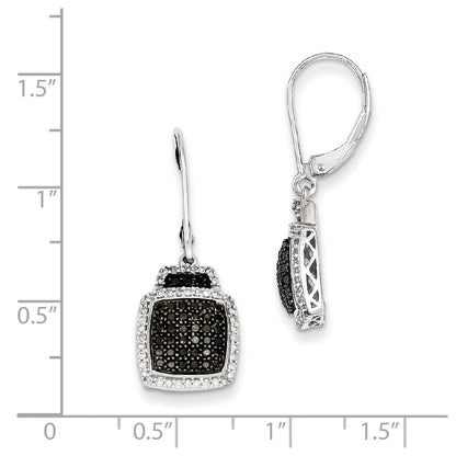 Sterling Silver Black u0026 White Diamond Square Leverback Earrings