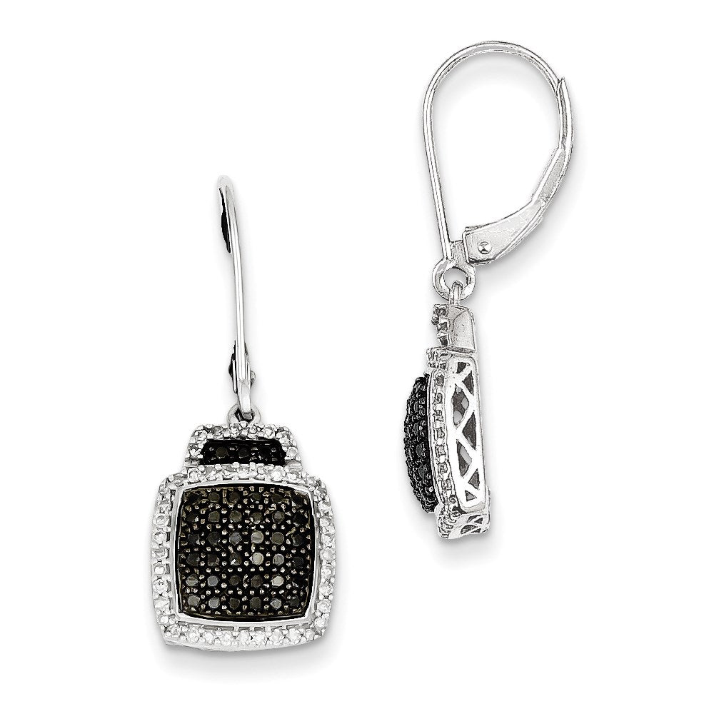 Sterling Silver Black u0026 White Diamond Square Leverback Earrings