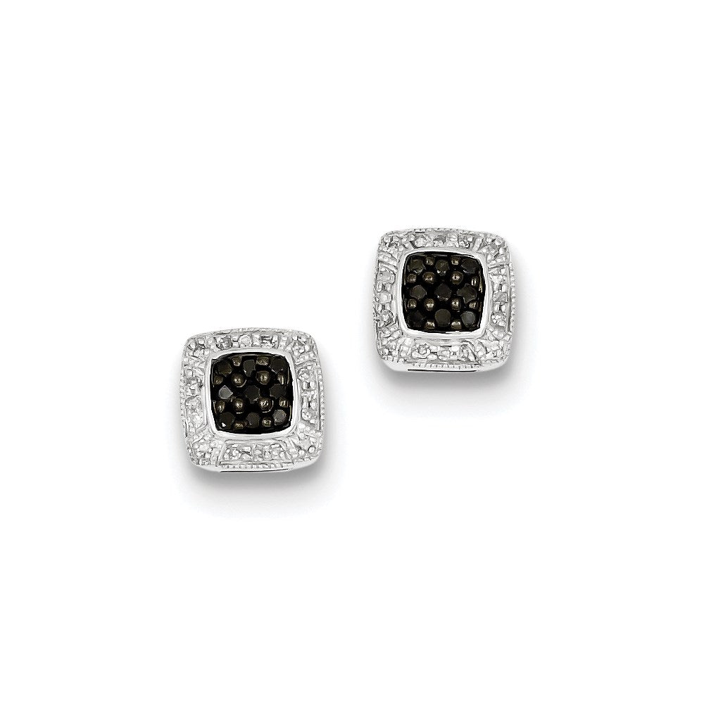 Sterling Silver Black u0026 White Diamond Flower Post Earrings