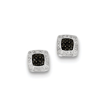Sterling Silver Black u0026 White Diamond Flower Post Earrings
