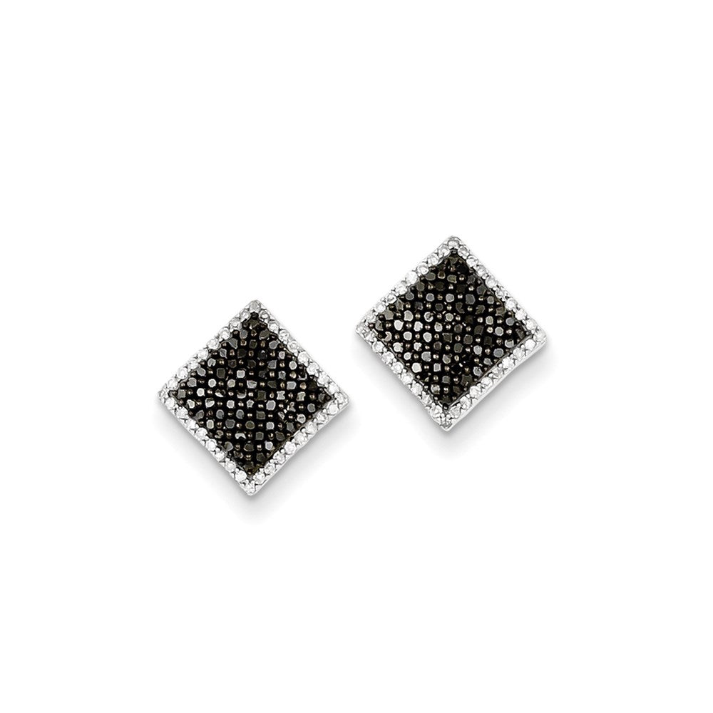 Sterling Silver Black and White Diamond Square Post Earrings