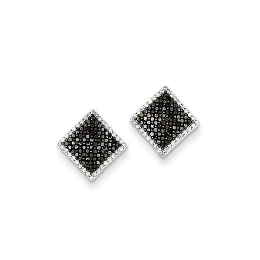Sterling Silver Black and White Diamond Square Post Earrings