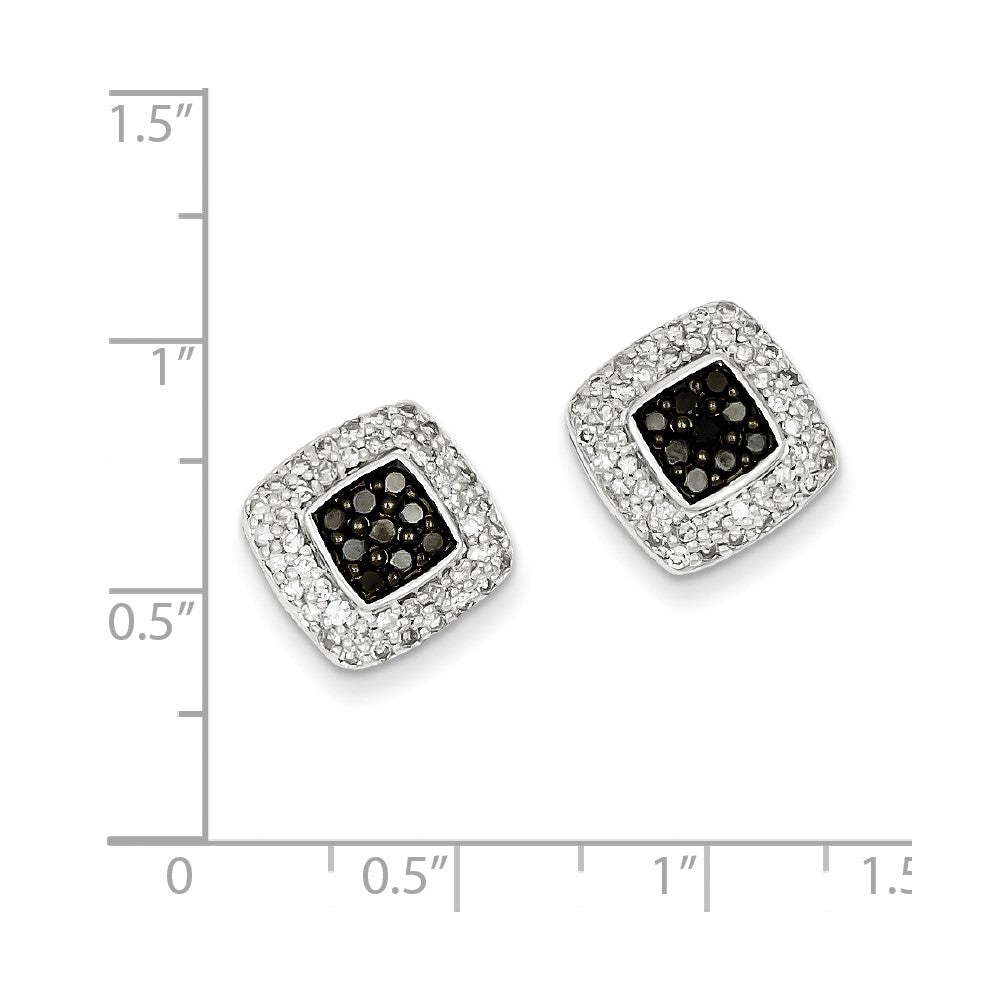Sterling Silver Black u0026 White Diamond Square Post Earrings