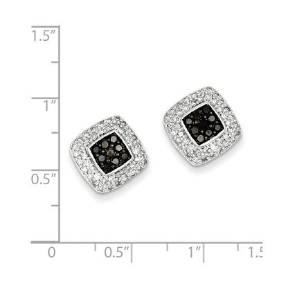 Sterling Silver Black u0026 White Diamond Square Post Earrings