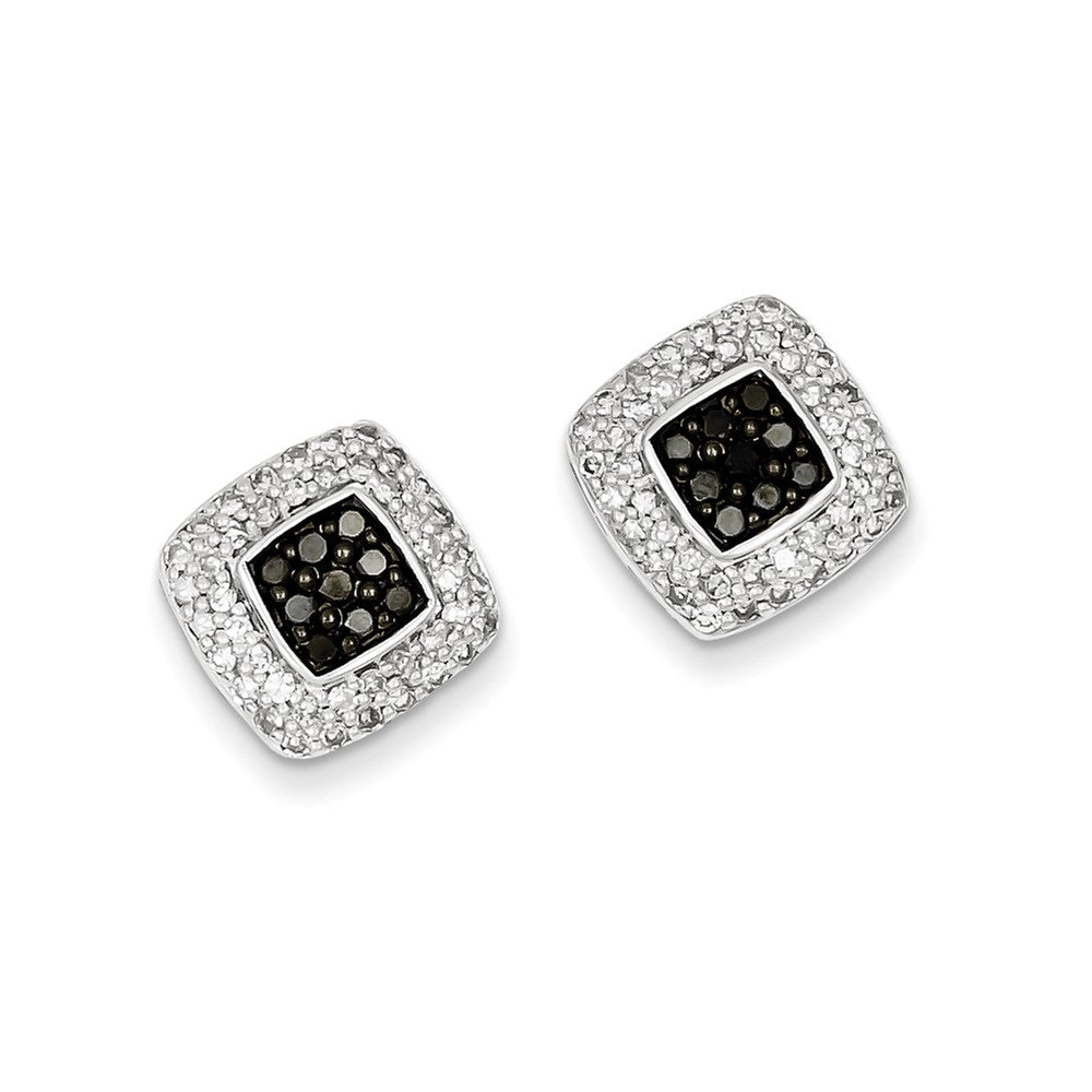 Sterling Silver Black u0026 White Diamond Square Post Earrings