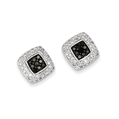 Sterling Silver Black u0026 White Diamond Square Post Earrings