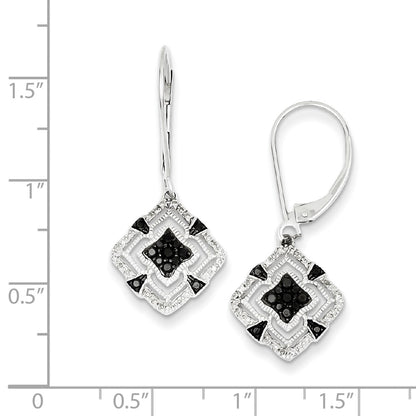 Sterling Silver Rhodium Plated Black u0026 White Diamond Leverback Earrings