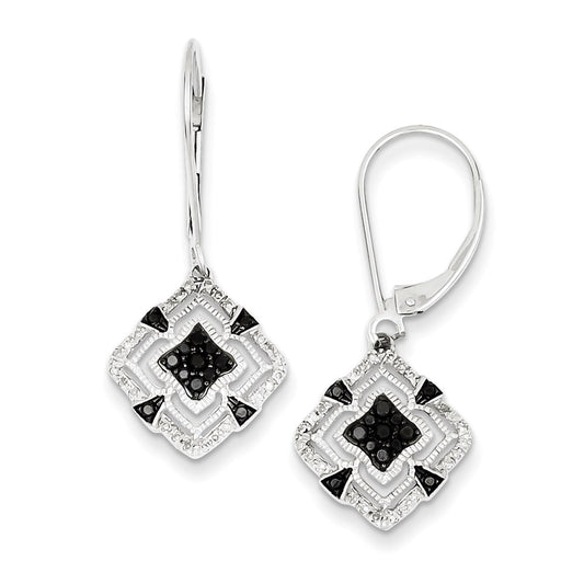 Sterling Silver Rhodium Plated Black u0026 White Diamond Leverback Earrings