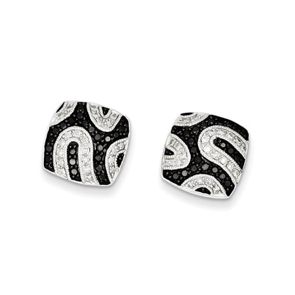 Sterling Silver Black Diamond Square Post Earrings