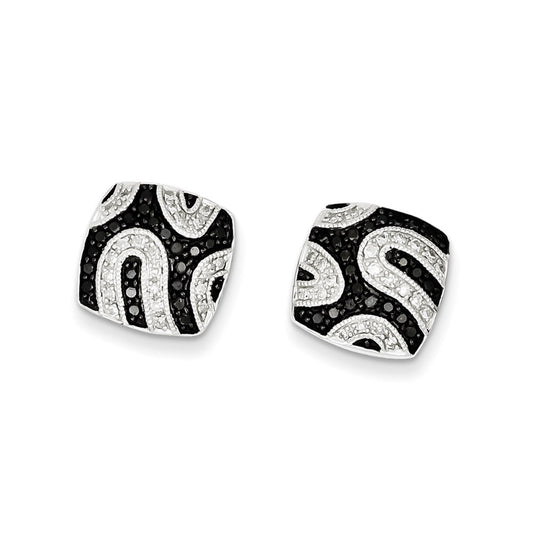 Sterling Silver Black Diamond Square Post Earrings