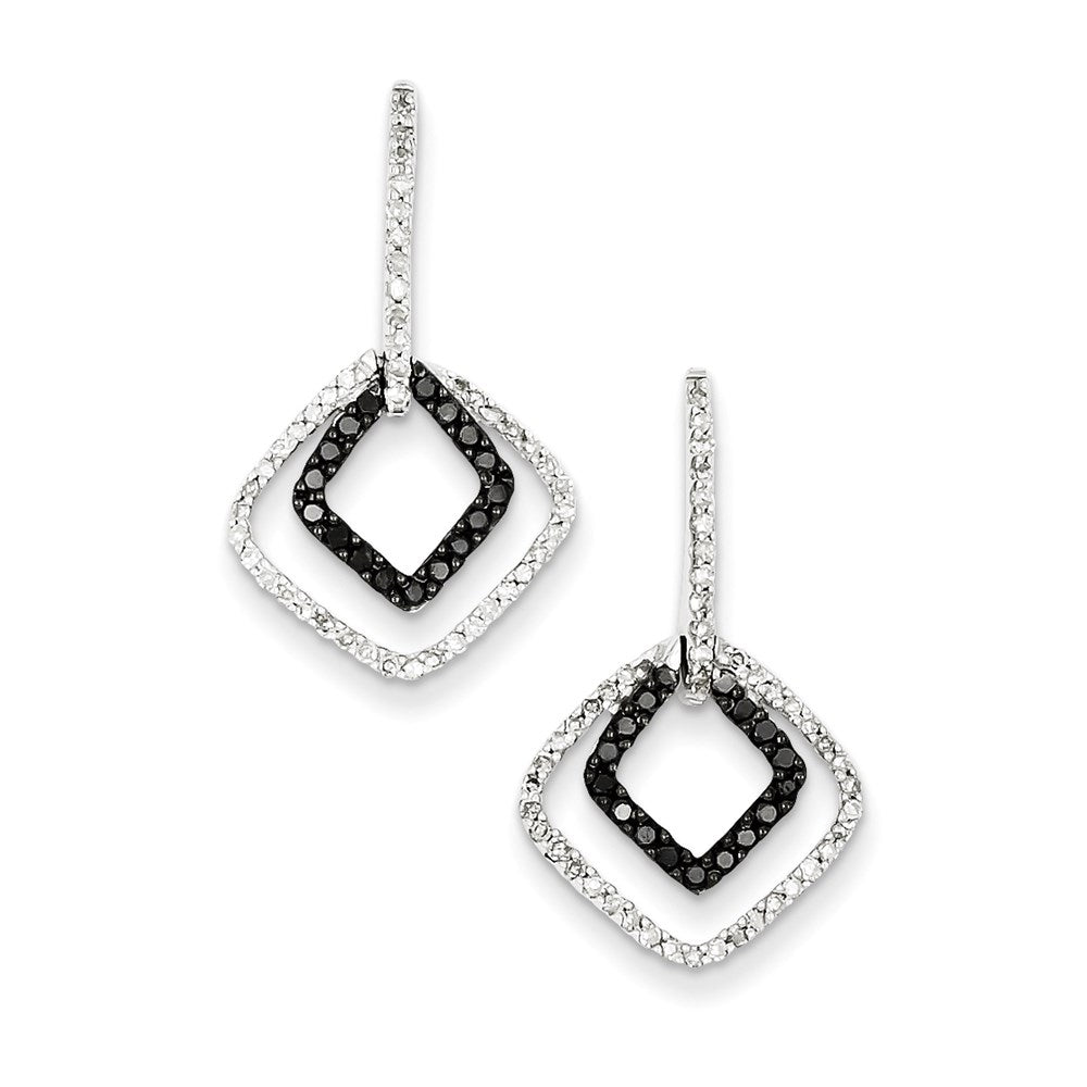 Sterling Silver Black Diamond u0026 Diamond Shape Post Earrings