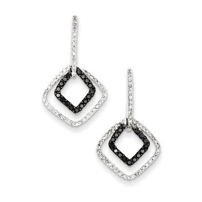 Sterling Silver Black Diamond u0026 Diamond Shape Post Earrings