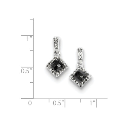 Sterling Silver w/ Black and White Diamond Post Dangle Earrings