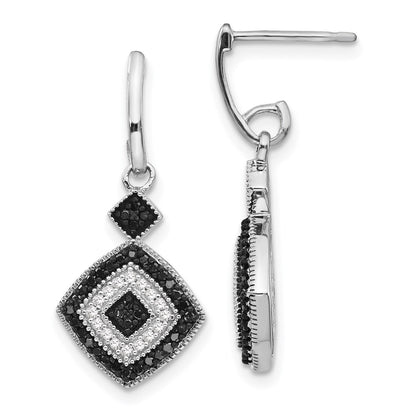 White Night Sterling Silver Rhodium-plated Black and White Diamond Post Dangle Earrings