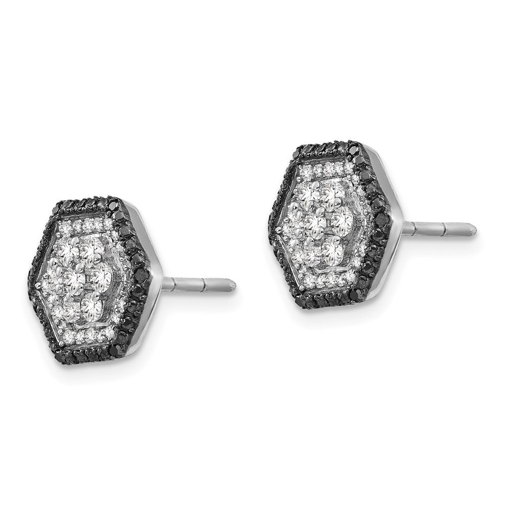 Sterling Silver White u0026 Black Cluster Diamond Post Earrings