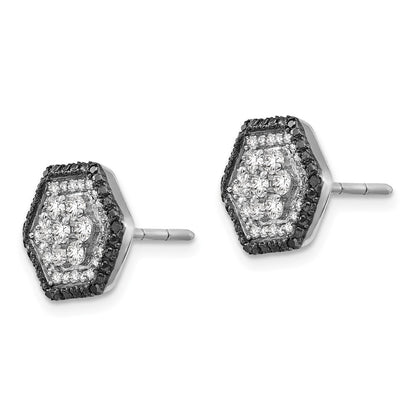 Sterling Silver White u0026 Black Cluster Diamond Post Earrings
