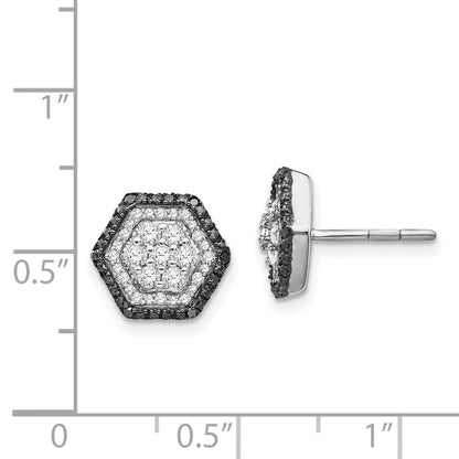 Sterling Silver White u0026 Black Cluster Diamond Post Earrings