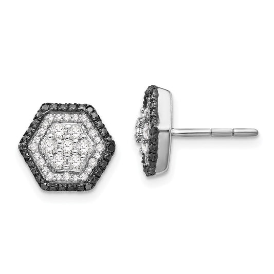 Sterling Silver White u0026 Black Cluster Diamond Post Earrings