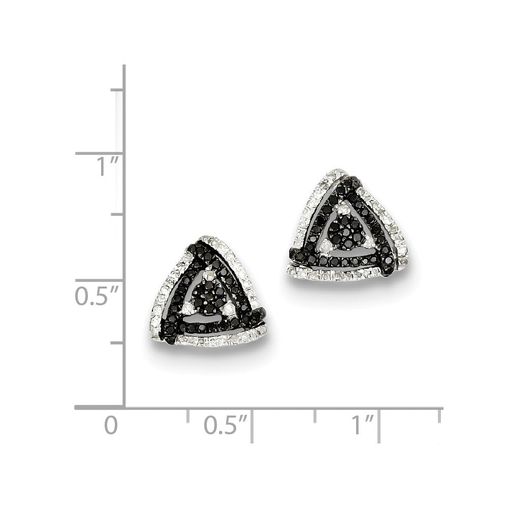 Sterling Silver Black/White Diamond Triangle Earrings