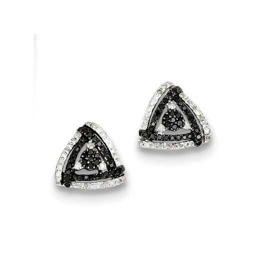 Sterling Silver Black/White Diamond Triangle Earrings