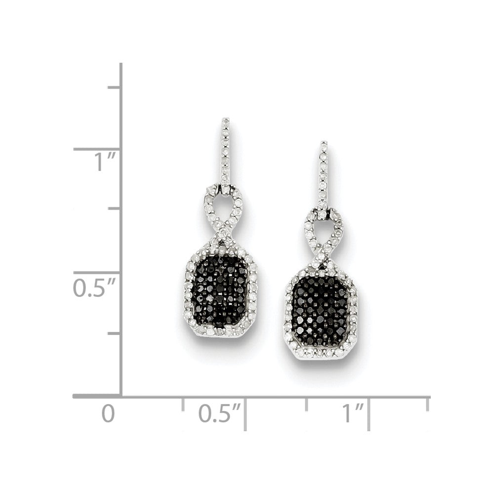 Sterling Silver Black and White Diamond Rectangle Post Earrings