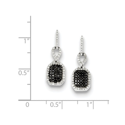 Sterling Silver Black and White Diamond Rectangle Post Earrings