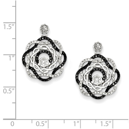 Sterling Silver Rhodium Plated Black u0026 White Diamond Post Earrings