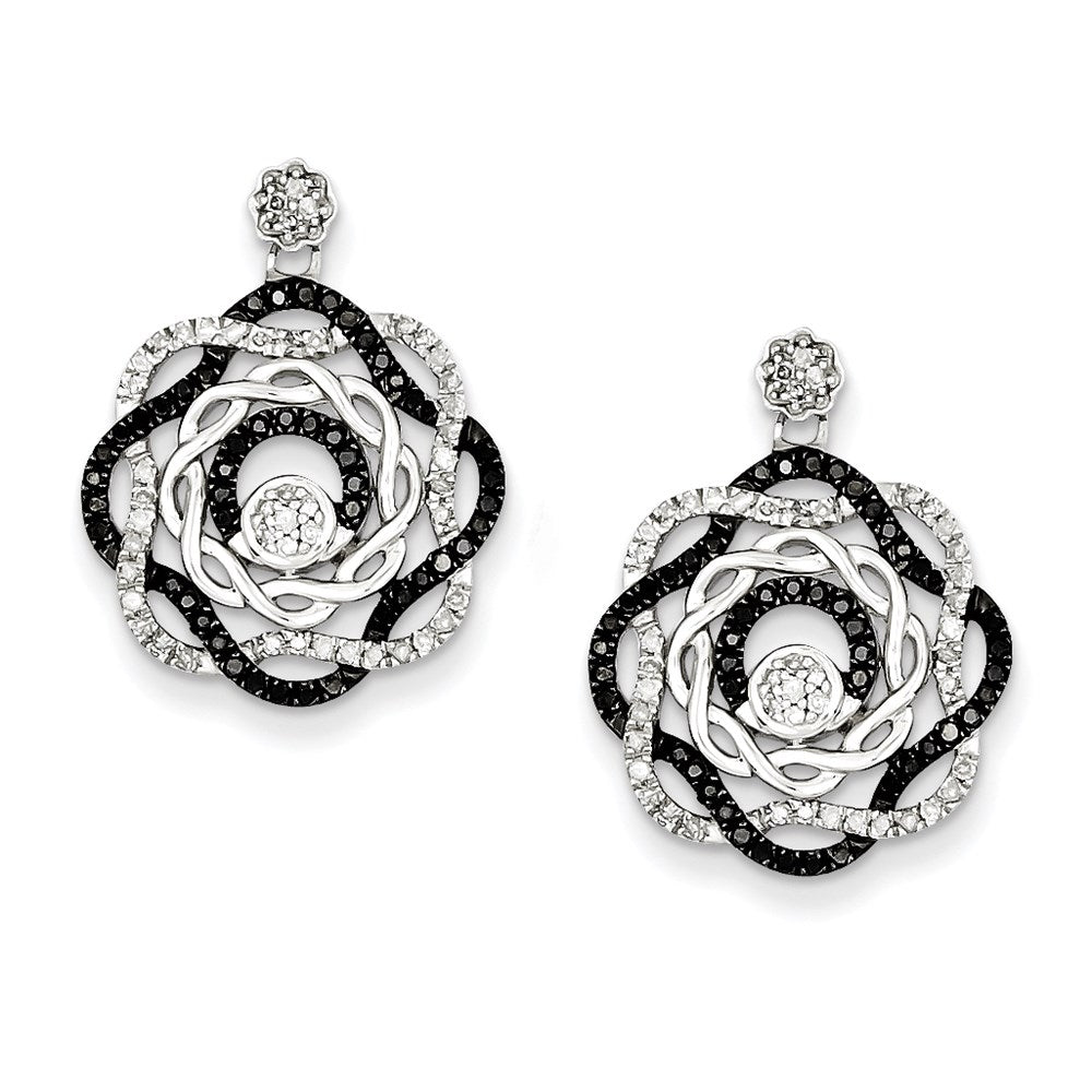 Sterling Silver Rhodium Plated Black u0026 White Diamond Post Earrings