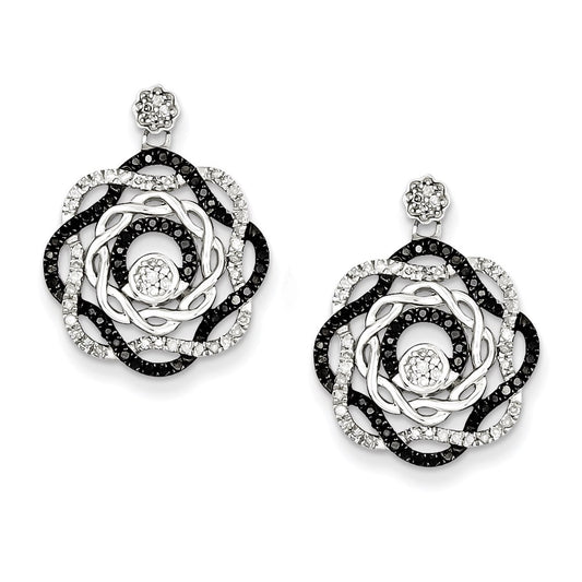 Sterling Silver Rhodium Plated Black u0026 White Diamond Post Earrings