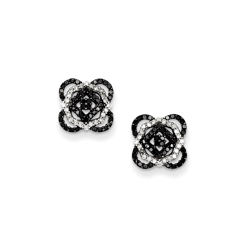 Sterling Silver Black and White Diamond Post Earrings