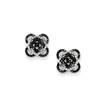 Sterling Silver Black and White Diamond Post Earrings