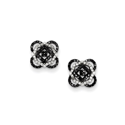 Sterling Silver Black and White Diamond Post Earrings