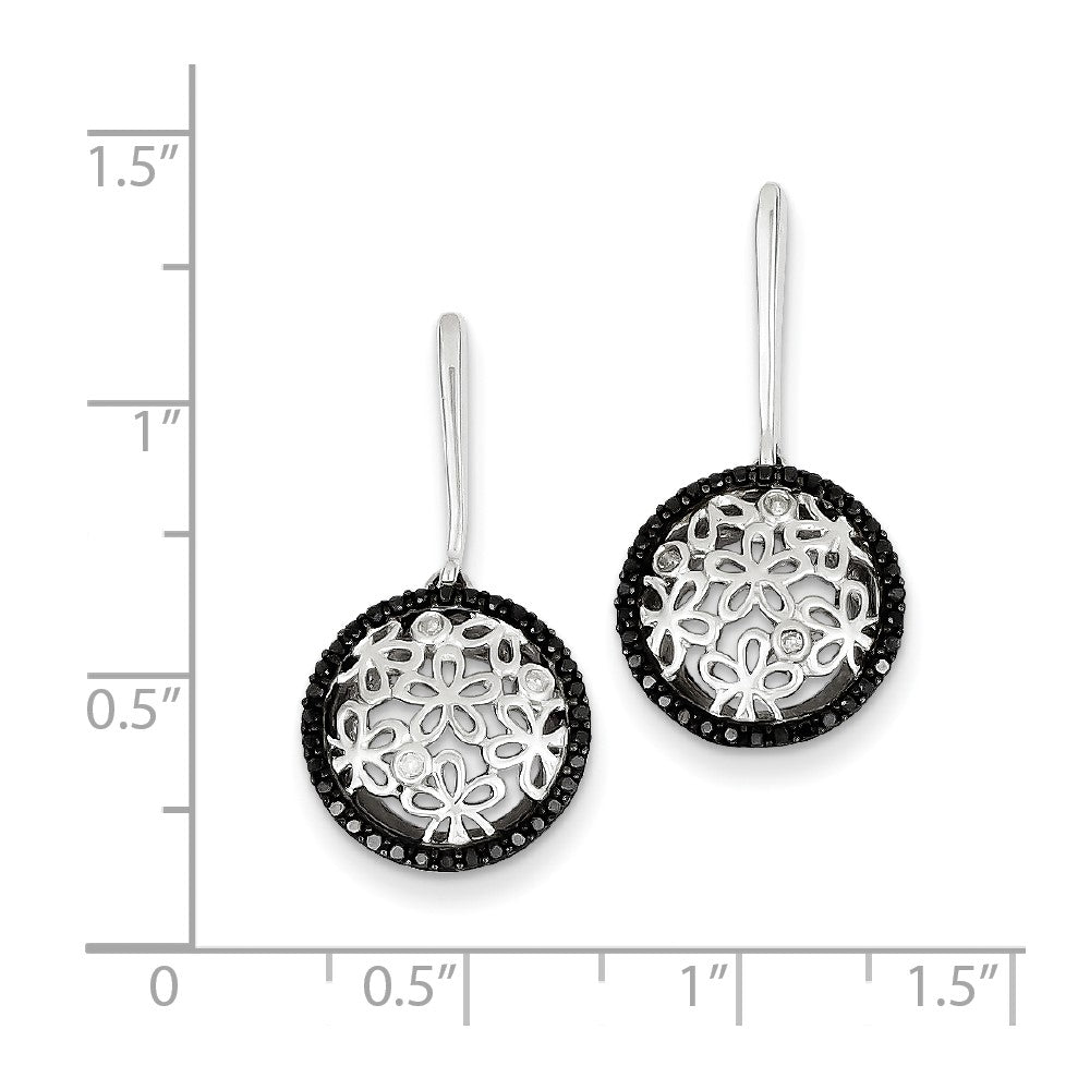 Sterling Silver Black u0026 White Diamond Circle Post Earrings