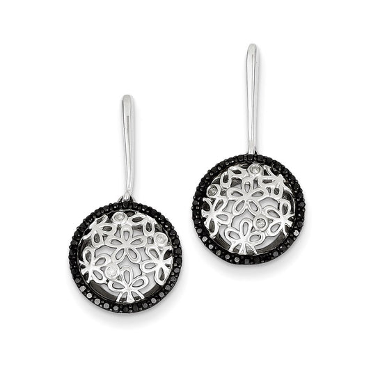 Sterling Silver Black u0026 White Diamond Circle Post Earrings