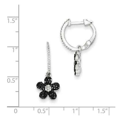 Sterling Silver Black u0026 White Diamond Flower Hinged Hoop Earrings