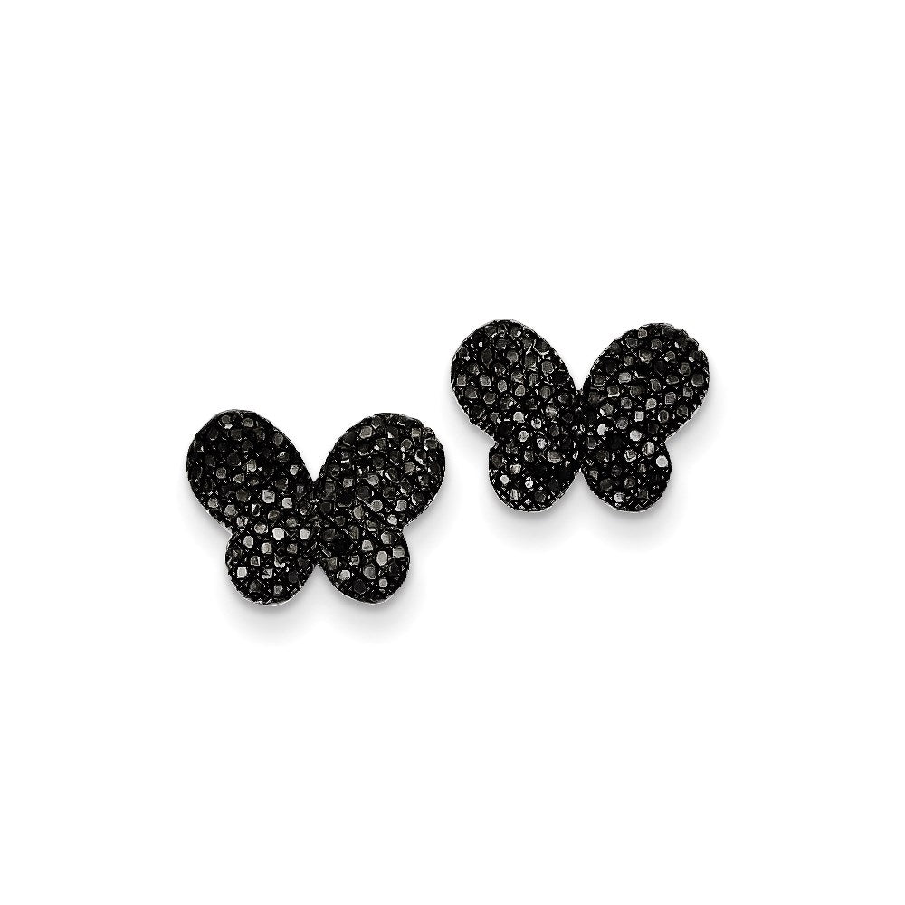 Sterling Silver Black Diamond Butterfly Post Earrings