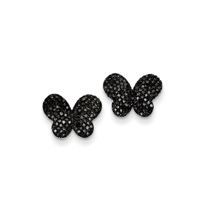 Sterling Silver Black Diamond Butterfly Post Earrings