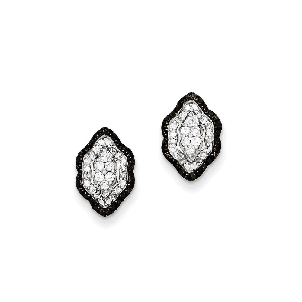 Sterling Silver White u0026 Black Cluster Diamond Post Earrings