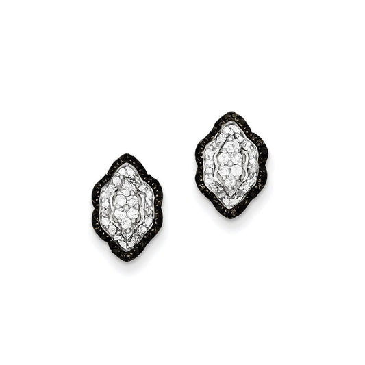 Sterling Silver White u0026 Black Cluster Diamond Post Earrings