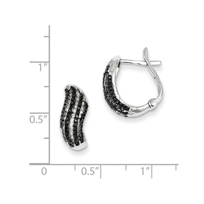 Sterling Silver Black and White Diamond Wave Hinged Hoop Earrings