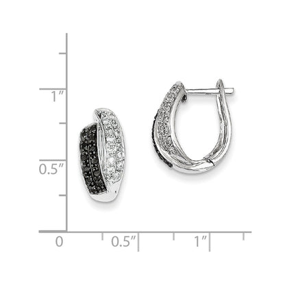 Sterling Silver Black Diamond Hinged Hoop Earrings