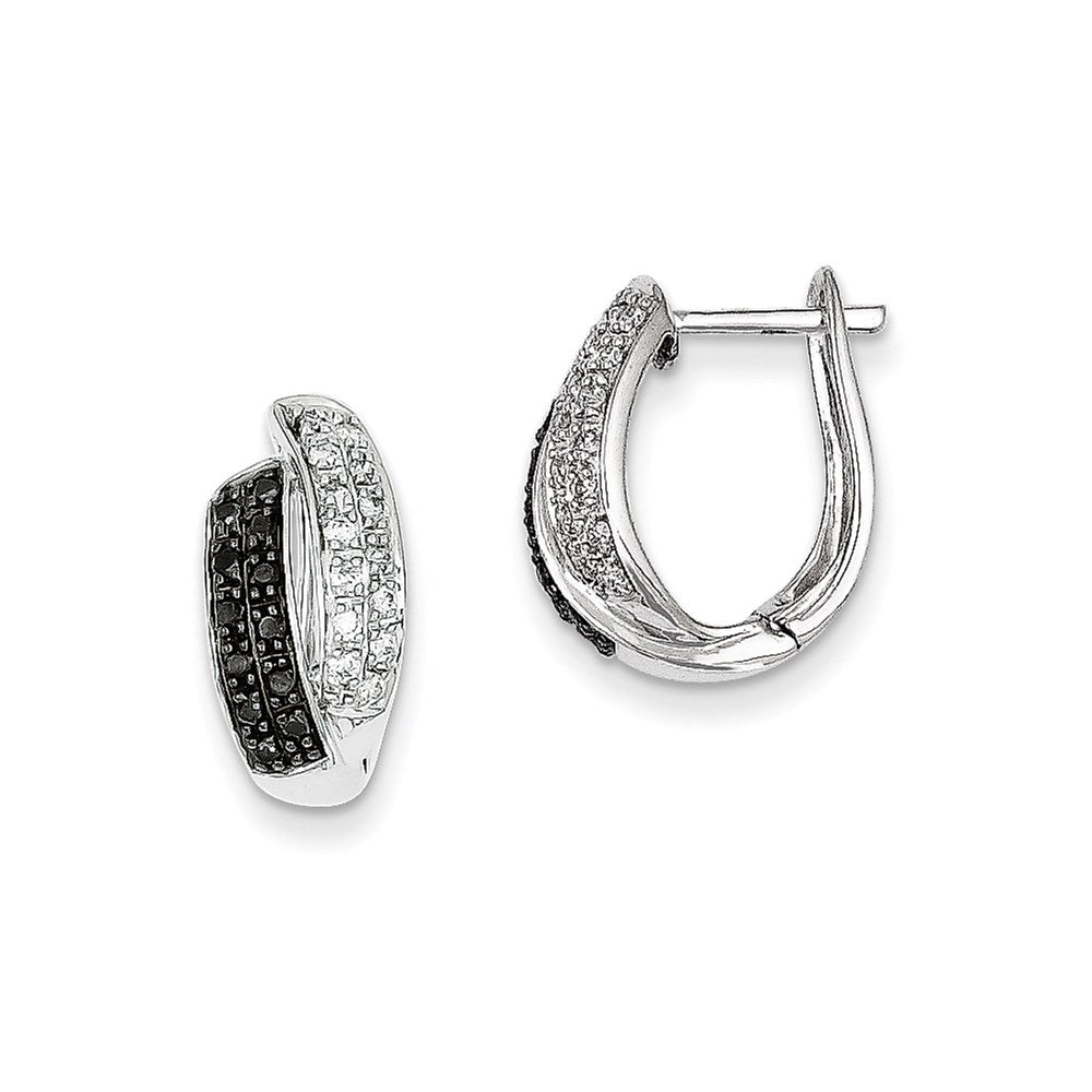 Sterling Silver Black Diamond Hinged Hoop Earrings