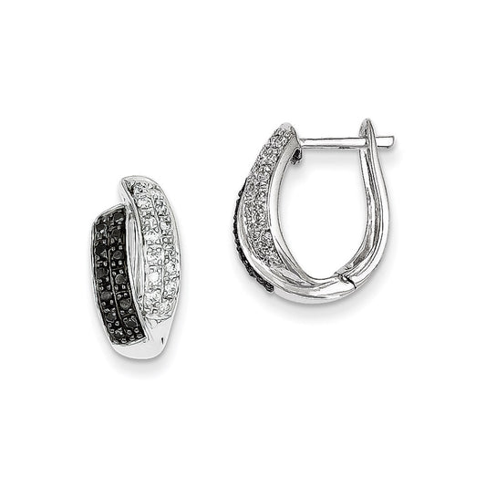 Sterling Silver Black Diamond Hinged Hoop Earrings